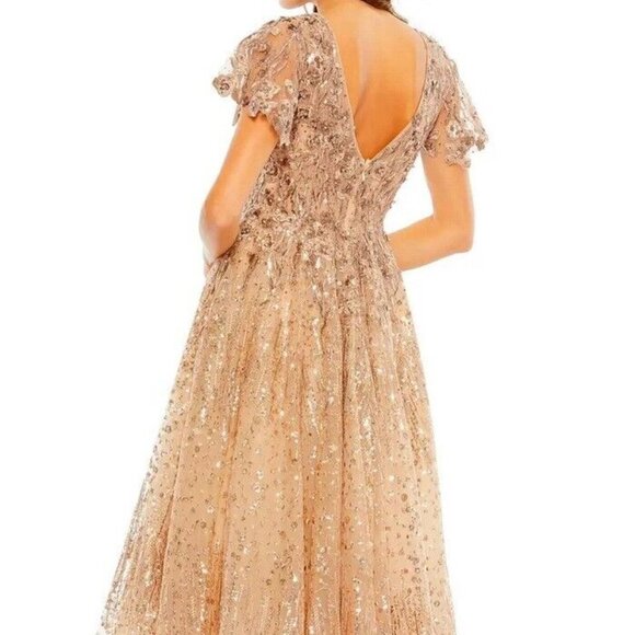 Mac Duggal Taupe Beaded Embroidered Floral Fit & Flare Cocktail Dress - Picture 2 of 4